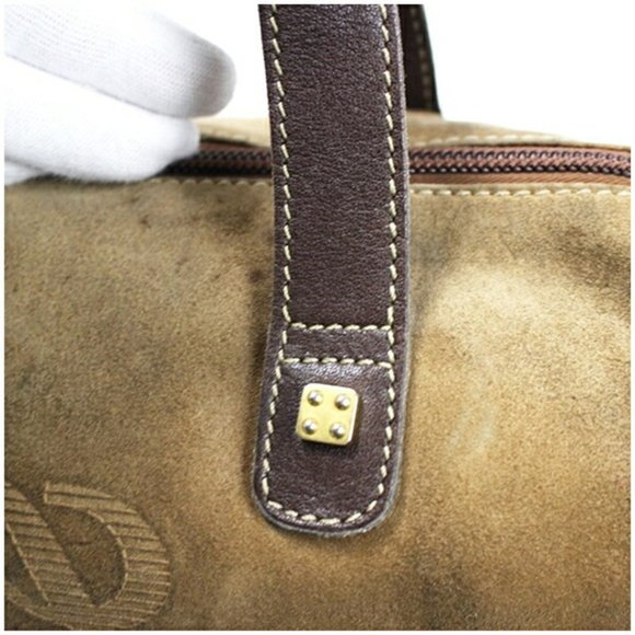 LOEWE Anagram Amazona 28 Handbag Boston Bag Suede x Leather Beige Dark Brown ... - Picture 7 of 12